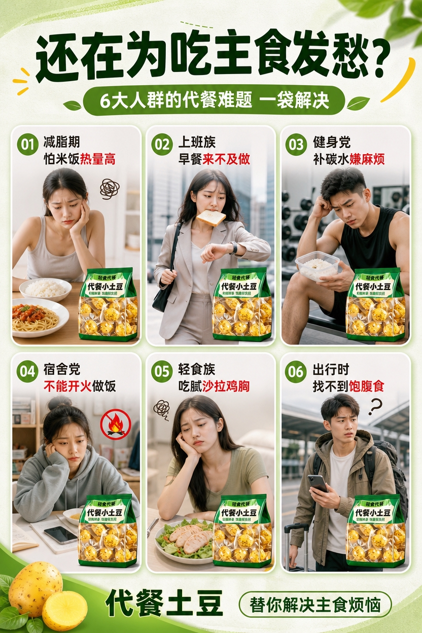 [商品] 使用【图2】绿色代餐小土豆外包装袋作为产品露出元素，… - 图片创意预览