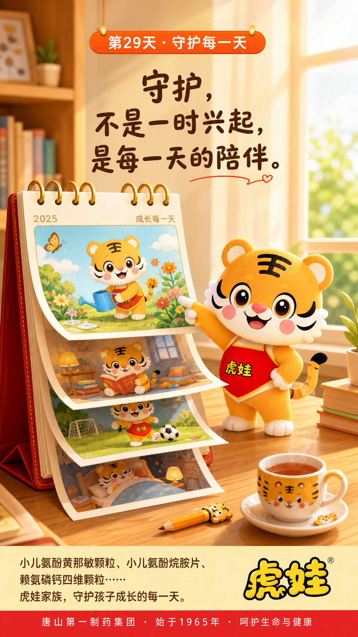 朋友圈每日一签海报，9:16竖版。以参考图中的虎娃IP形象（橙… - 图片创意预览