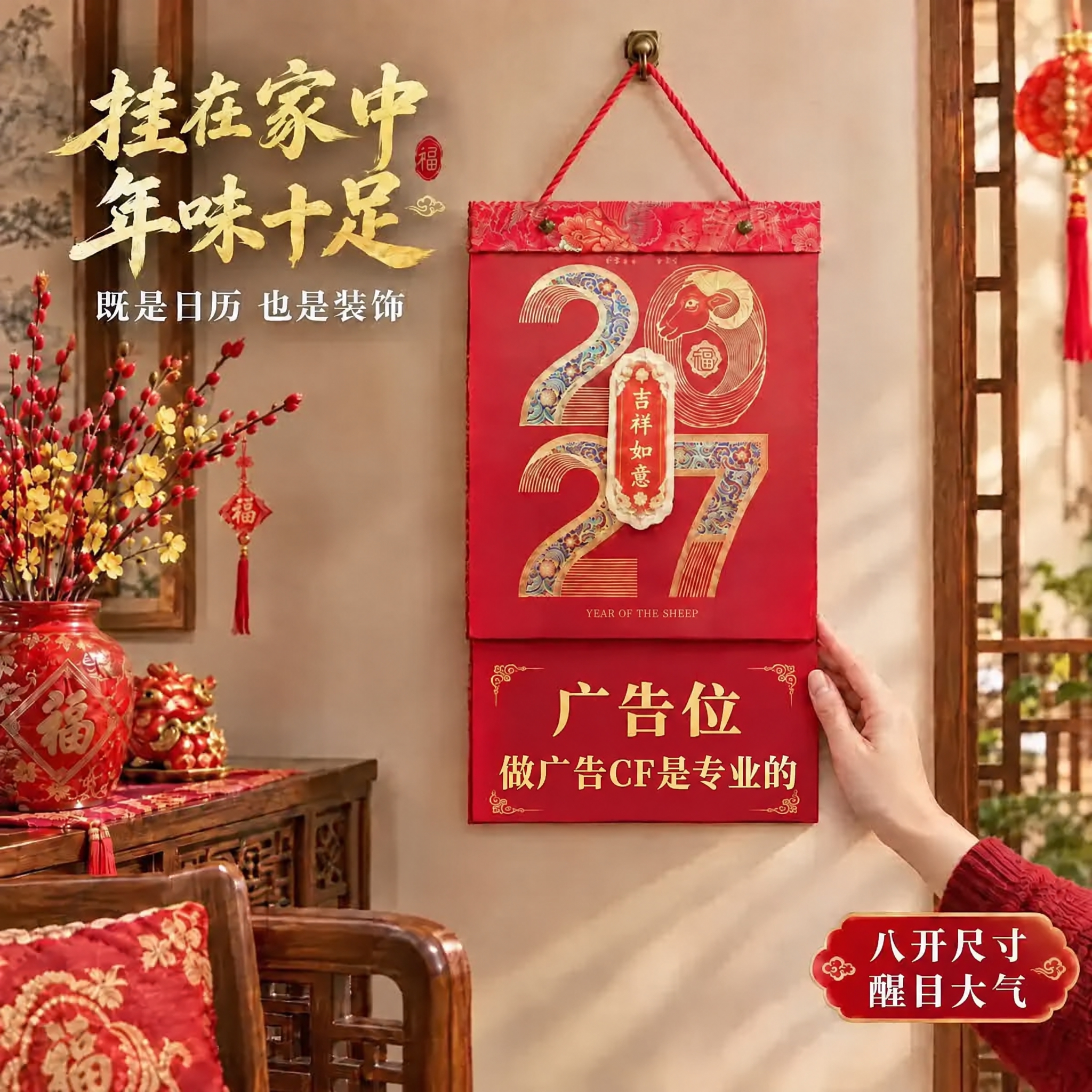 修改撕历下方红色广告位底板上的第二行文字，将"做广告是CF专业… - 图片创意预览