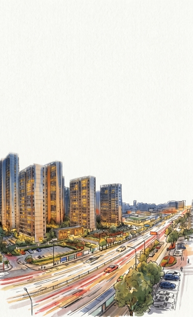 将这张城市街道住宅夜景图转换为手绘风格预览效果