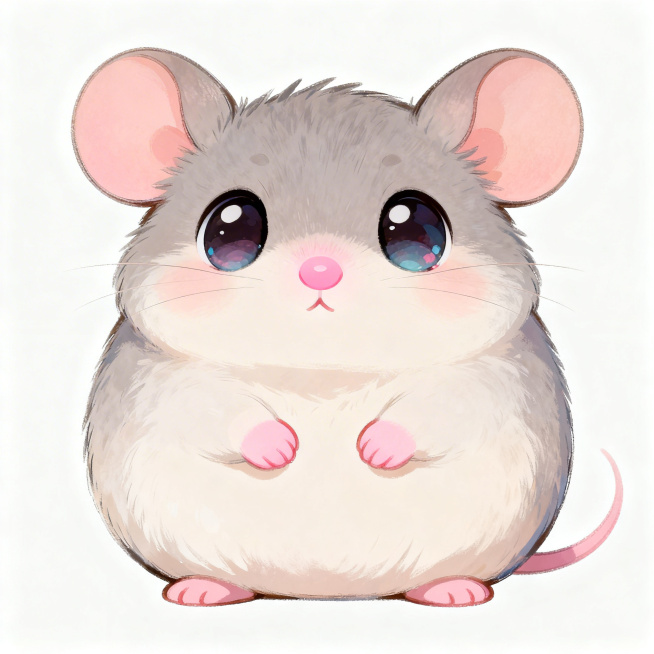 可爱Q版子鼠，圆滚滚的软萌造型，大大的水汪汪眼睛，粉嫩嫩的小鼻子耳朵，色彩明亮柔和，卡通插画风格，纯色简约背景，整体风格治愈可爱预览效果