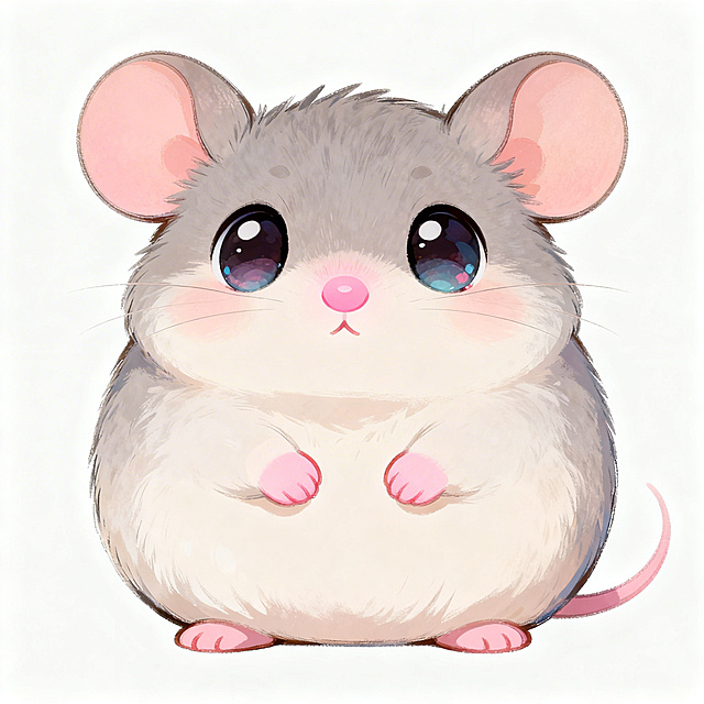 可爱Q版子鼠，圆滚滚的软萌造型，大大的水汪汪眼睛，粉嫩嫩的小鼻子耳朵，色彩明亮柔和，卡通插画风格，纯色简约背景，整体风格治愈可爱