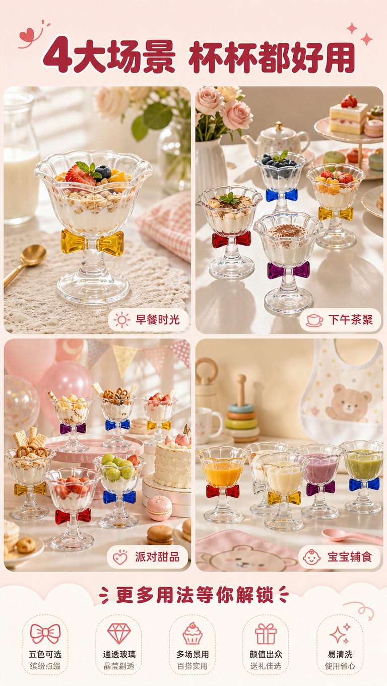 [商品] 使用【图1】【图2】【图3】5色蝴蝶结玻璃冰淇淋杯；… - 图片创意预览