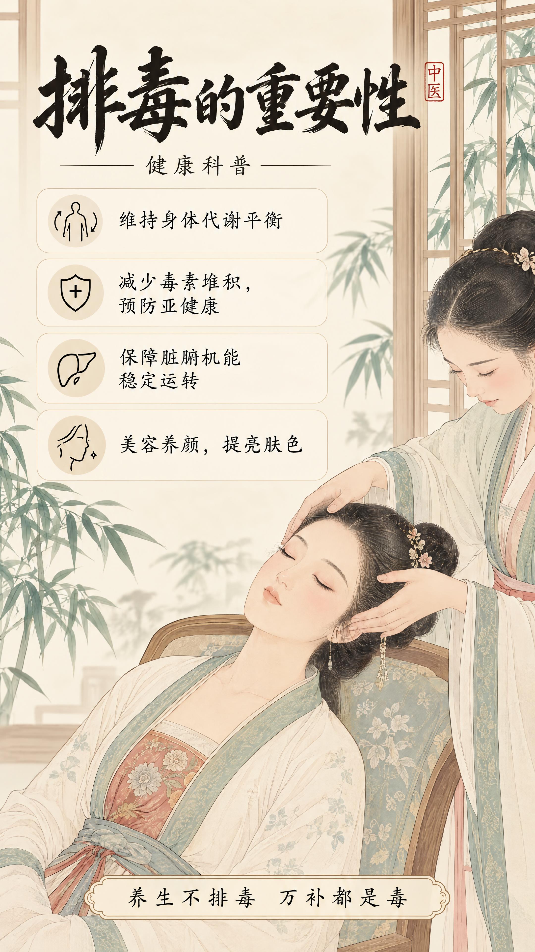 图一的排毒养生海报，风格参考图二的清爽型。将图一从沉重的古旧风… - 图片创意预览