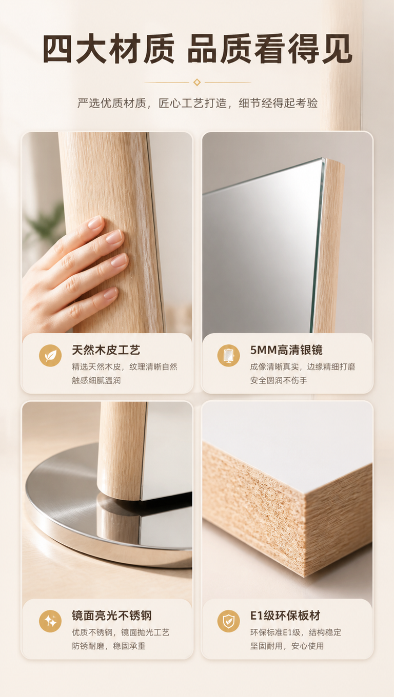 [商品] 使用【图1】DF-8810原木风旋转穿衣镜；保留木皮… - 图片创意预览