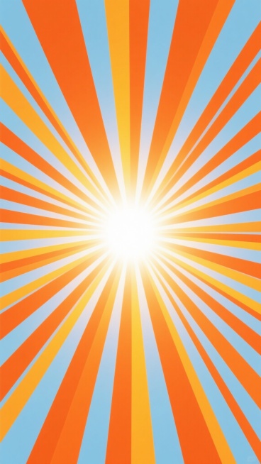 以明亮的橙色和温暖的黄色为主色调，中心为耀眼的白色光芒，向外呈放射状扩散的对称几何图案，由粗细均匀的条纹组成，条纹从中心向外逐渐变宽，色彩从中心的亮白色过渡到边缘的橙色和黄色渐变，整体呈现出强烈的视觉冲击力和动态感，背景简洁干净，无任何文字和装饰元素，光线效果明亮通透，营造出热烈、活力四射的氛围。预览效果