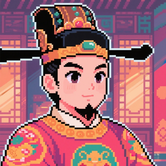 像素风格的唐朝太子头像，复古像素风，男性官员头像，唐朝服饰预览效果