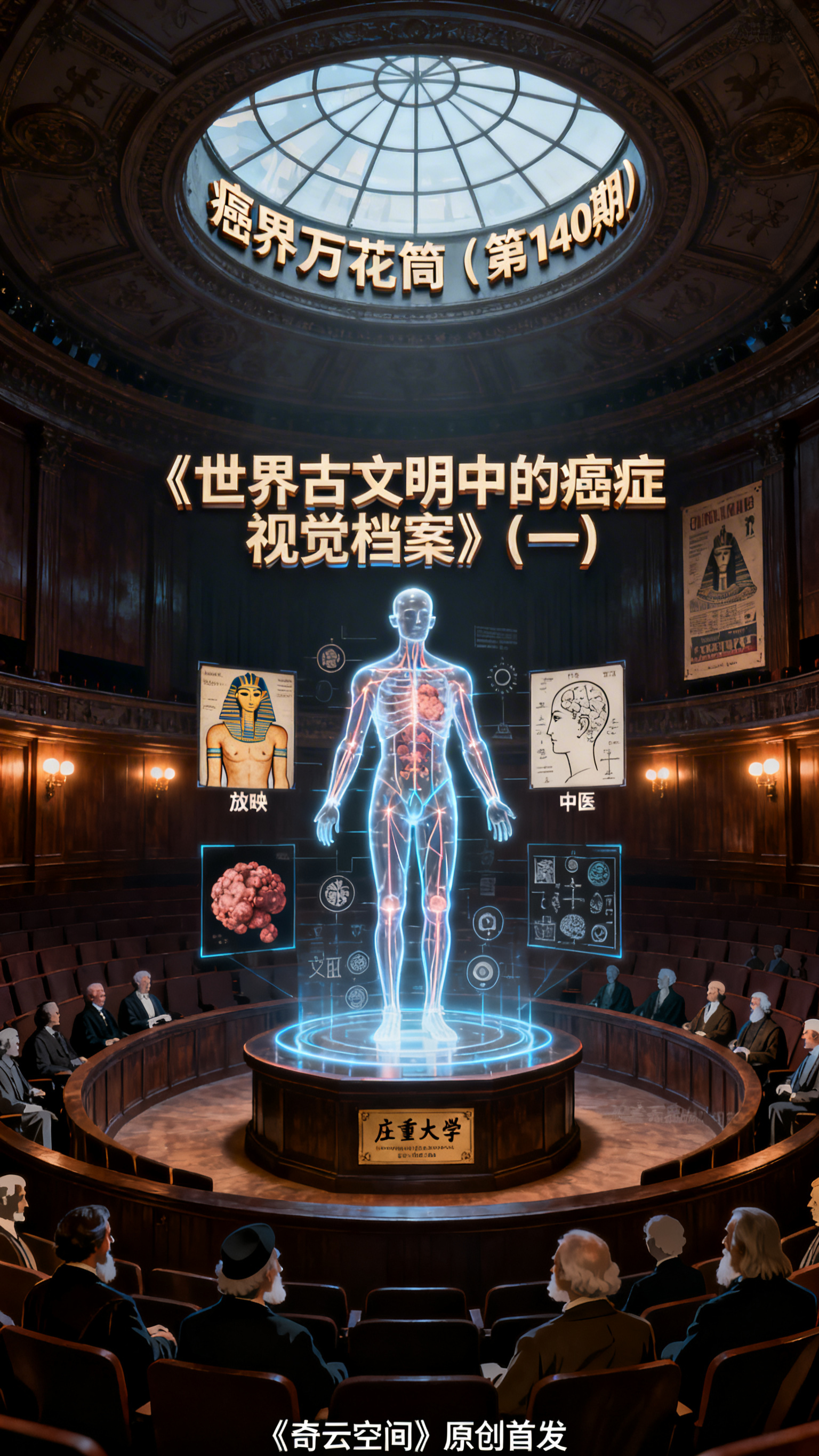 主体：一个复古的环形解剖剧场/讲堂。中央的解剖台不是尸体，而是… - 图片创意预览
