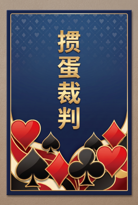 修改这张卡片，将四个角改为直角，删除卡片上方的圆孔，保留深蓝色背景、竖排金色大字掼蛋裁判和下方鲜艳扑克牌花色设计，保持85mm ×120mm尺寸预览效果