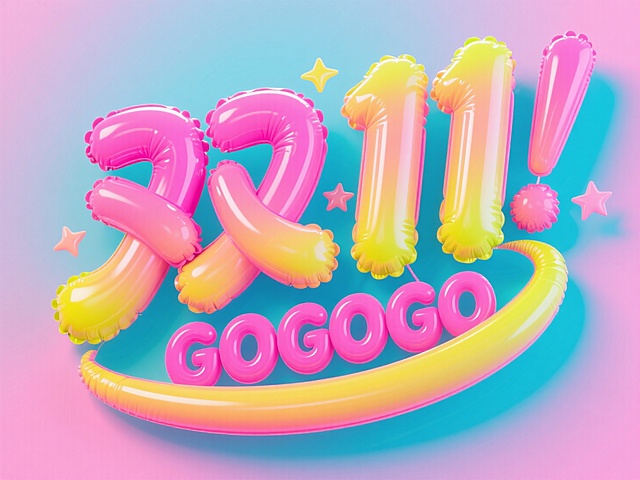 3D充气字体设计“双11 GOGOGO”字样，亮粉色 + 荧光黄渐变，表面带细腻光泽（类似原图立体字的胶质反光），字体膨胀饱满，粉色背景