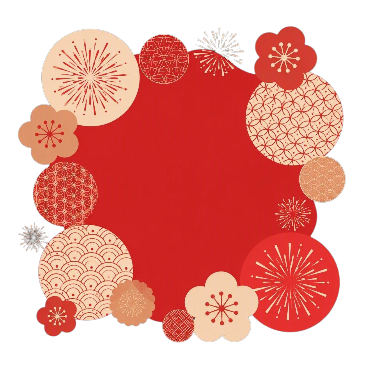 参考图片的扁平插画风格和红金配色，重新生成新年主题画面。黑色背… - 图片创意预览