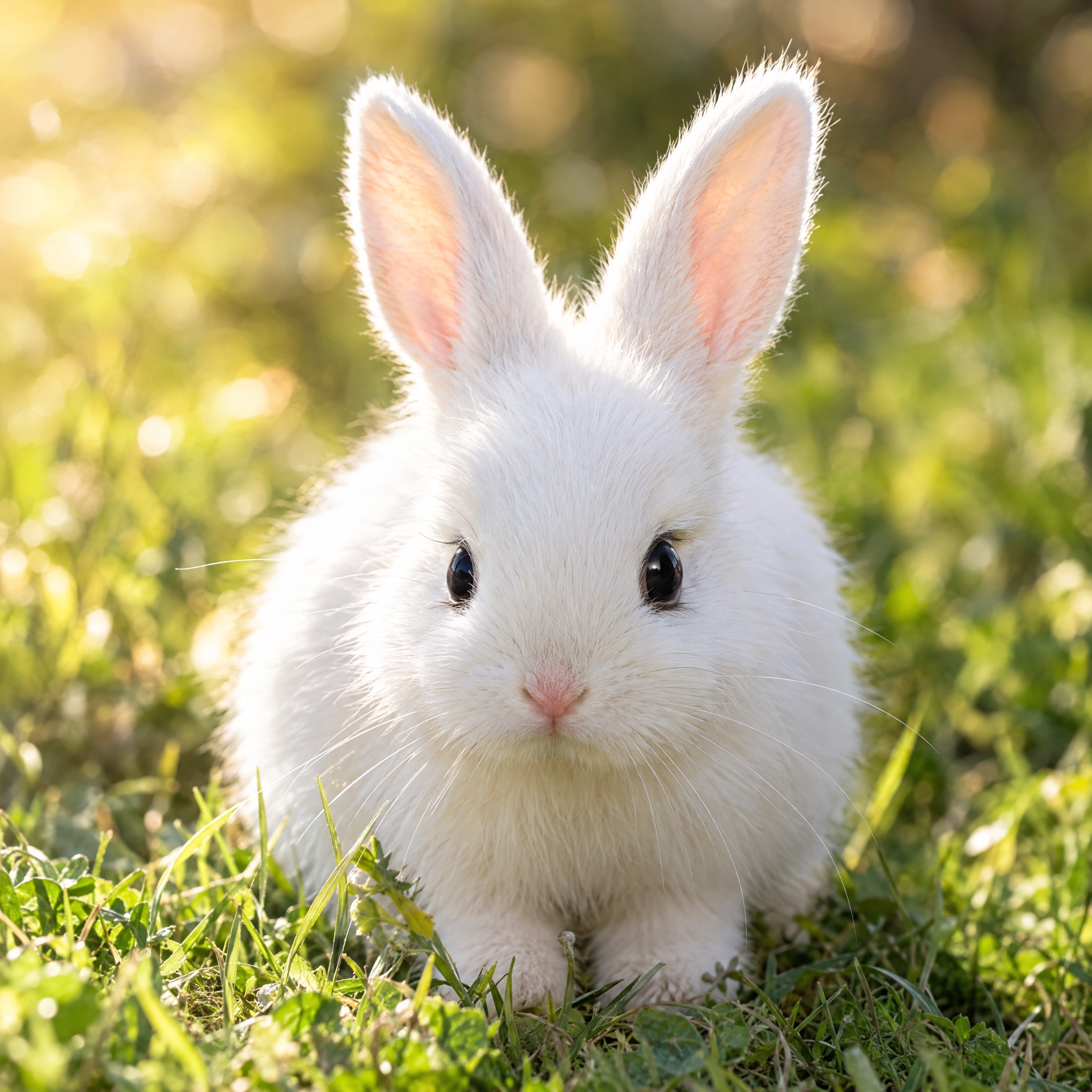一张高品质的兔子图片，画面正中是一只毛茸茸的白色小兔子，竖着两… - 图片创意预览