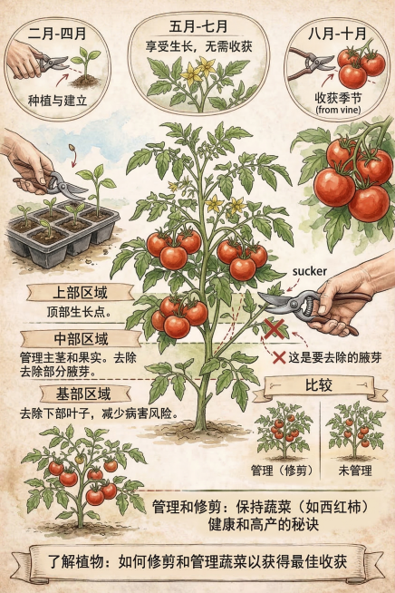 复古水彩手绘风格，和参考图同款质感，介绍新鲜蔬菜知识的信息图，做旧复古纸张背景，手绘插画展示蔬菜植株，分区域标注文字说明，自然田园风预览效果