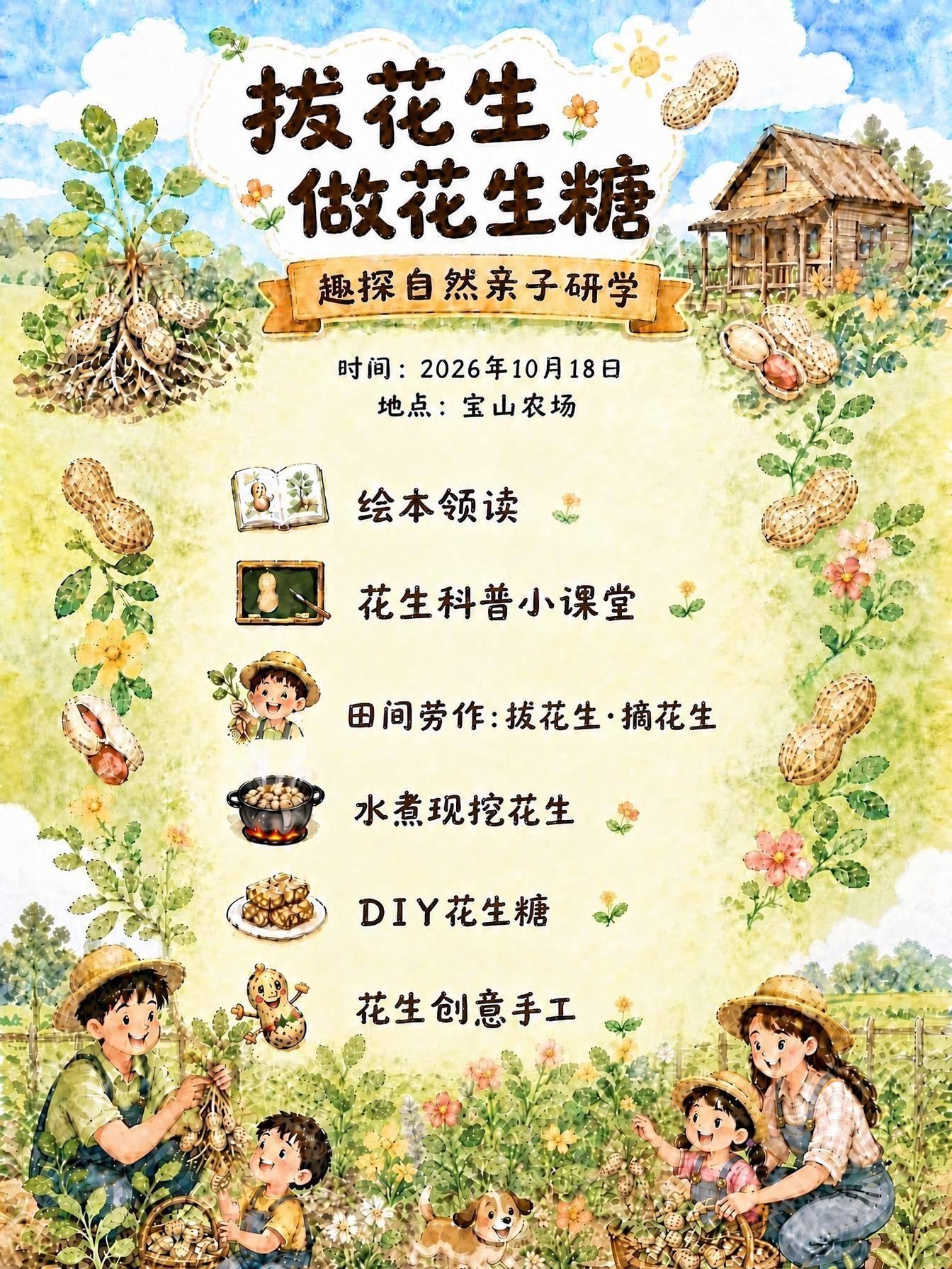 保持画面整体手绘水彩风格、田园农场背景、所有布局和元素完全不变… - 图片创意预览