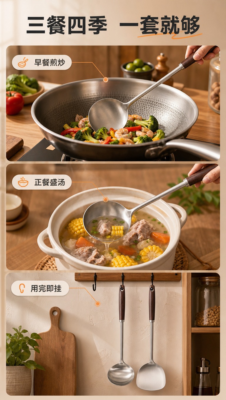 [商品] 使用【图1】304不锈钢木柄锅铲汤勺套装；保留产品结… - 图片创意预览