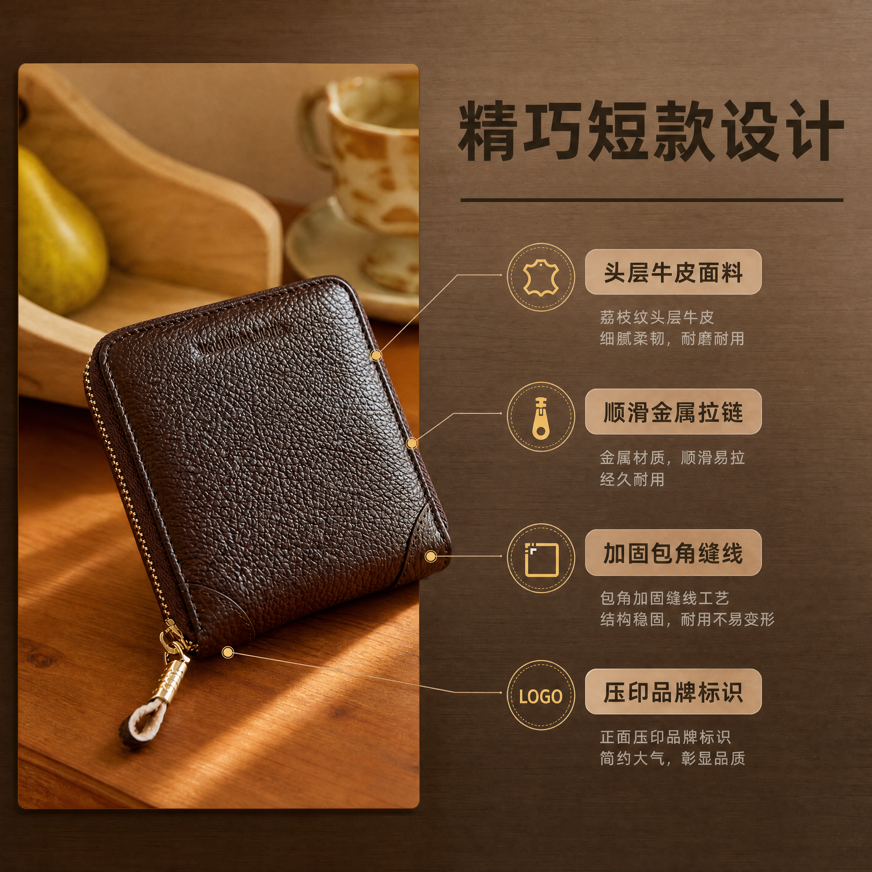 [商品] 使用【图8】啡色短款拉链钱包；商品处理：保留方形短款… - 图片创意预览