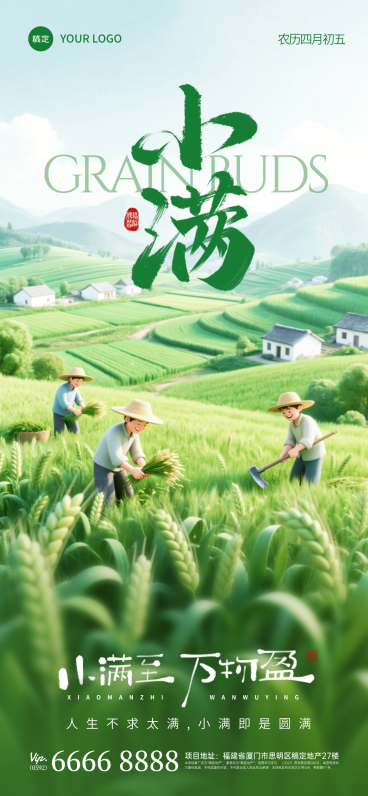 实景卡通风小满节气二十四节气小满海报预览效果