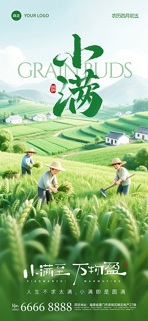 实景卡通风小满节气二十四节气小满海报