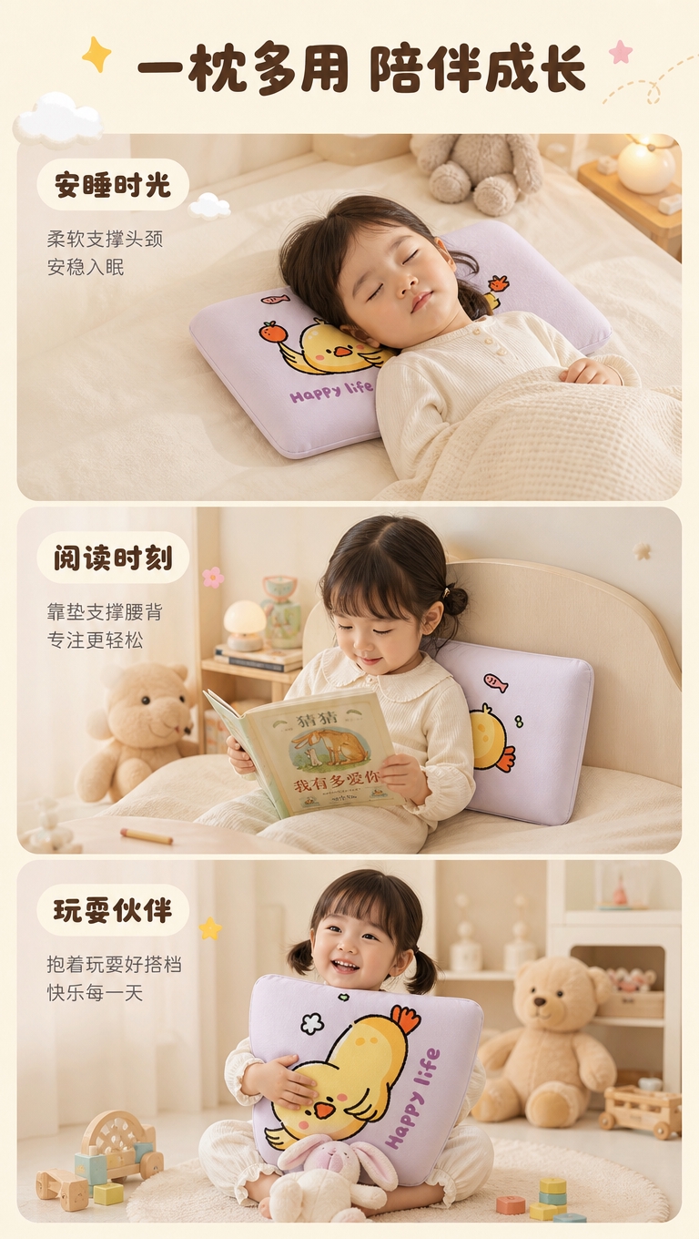 [商品] 使用【图1】紫色小黄鸭款记忆棉儿童枕；保留枕头形状、… - 图片创意预览
