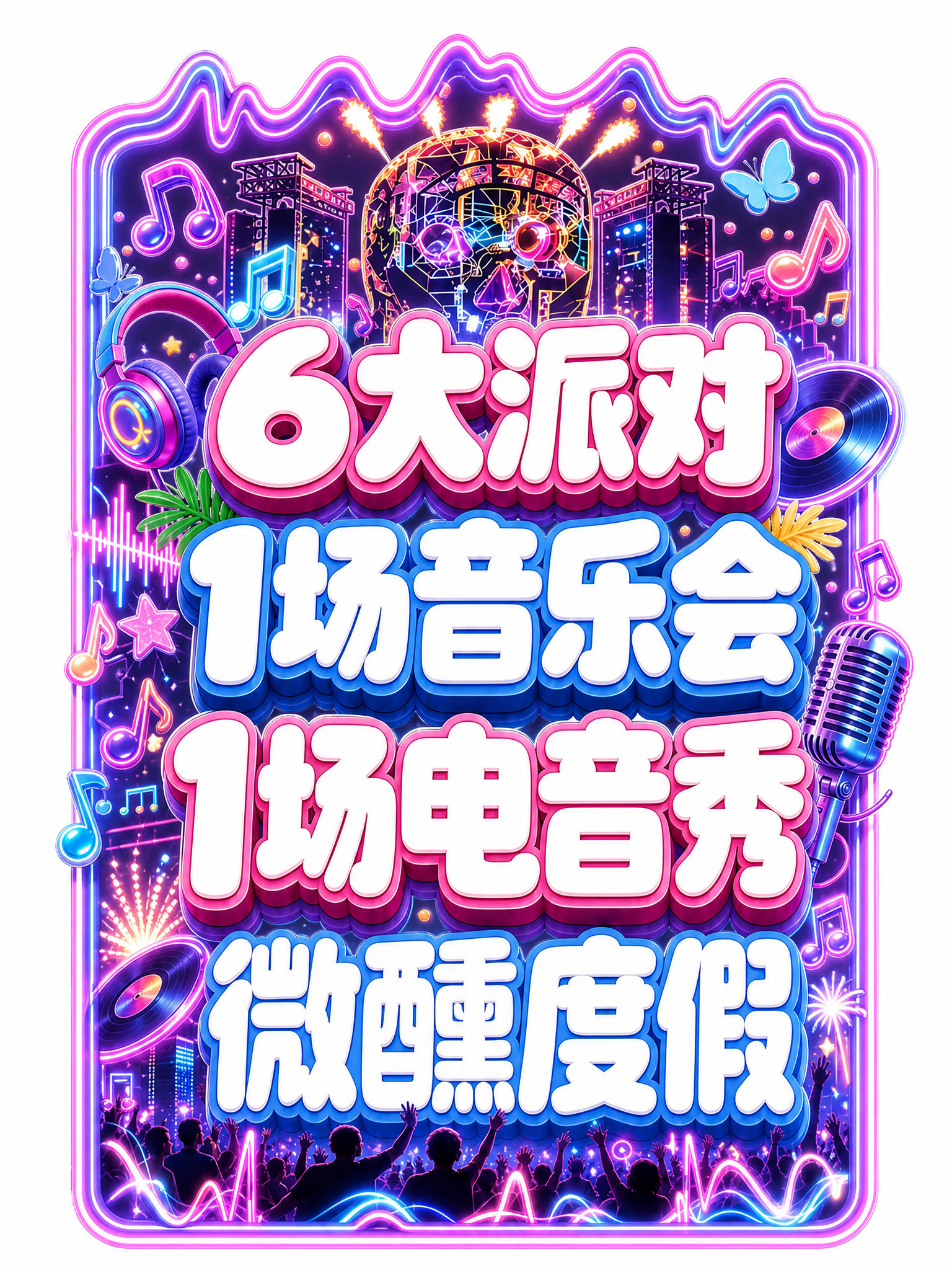 将图中的所有文字和音乐电音元素整合到一个矩形框内，矩形框的顶部… - 图片创意预览
