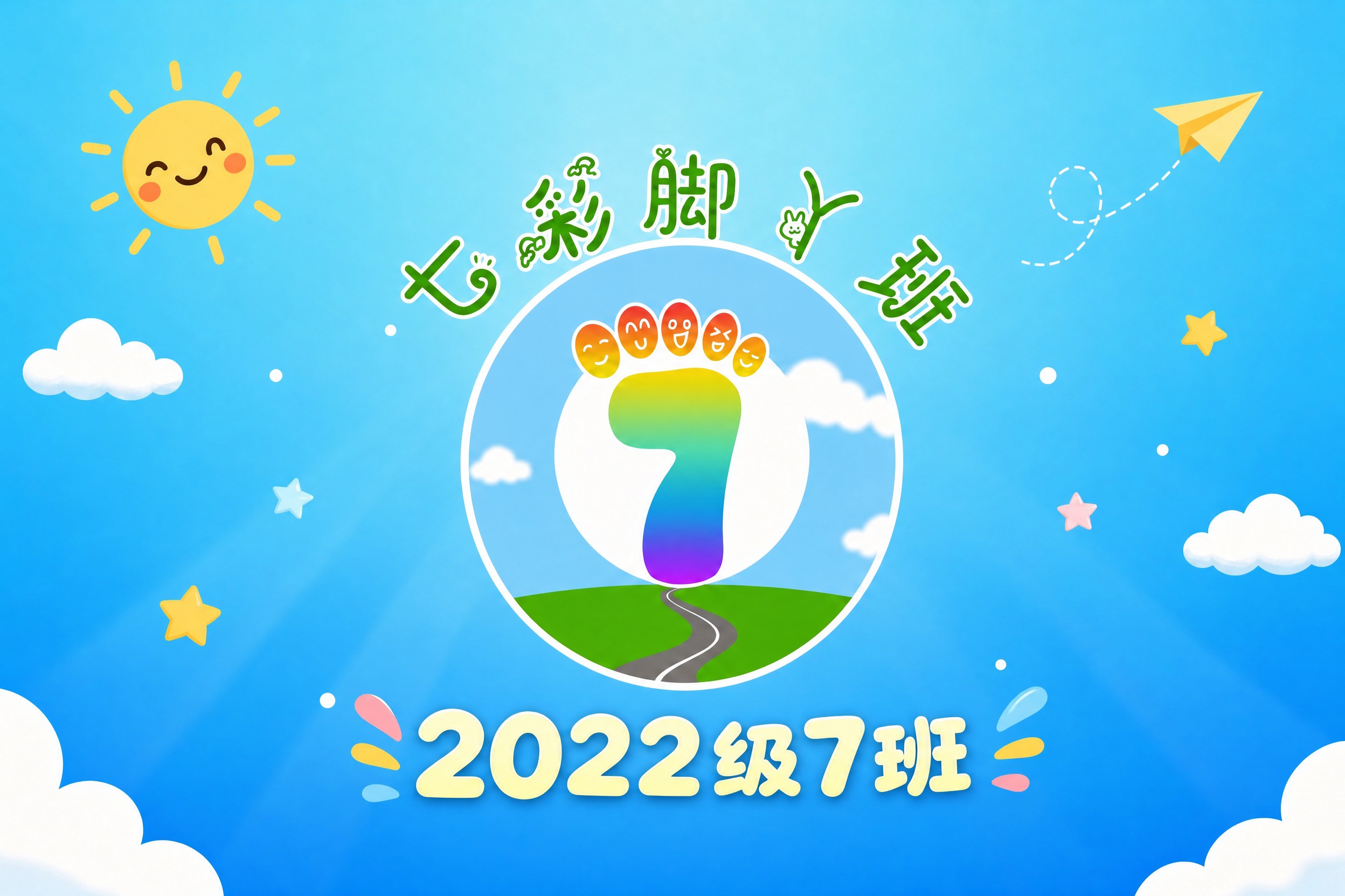 基于参考图进行修改：将中间的七彩脚丫班徽logo整体缩小一些（… - 图片创意预览