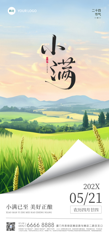 小满节气田园插画风节气全屏竖版海报预览效果