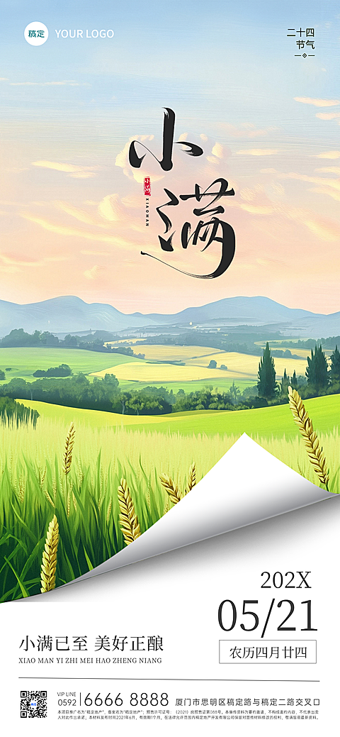 小满节气田园插画风节气全屏竖版海报