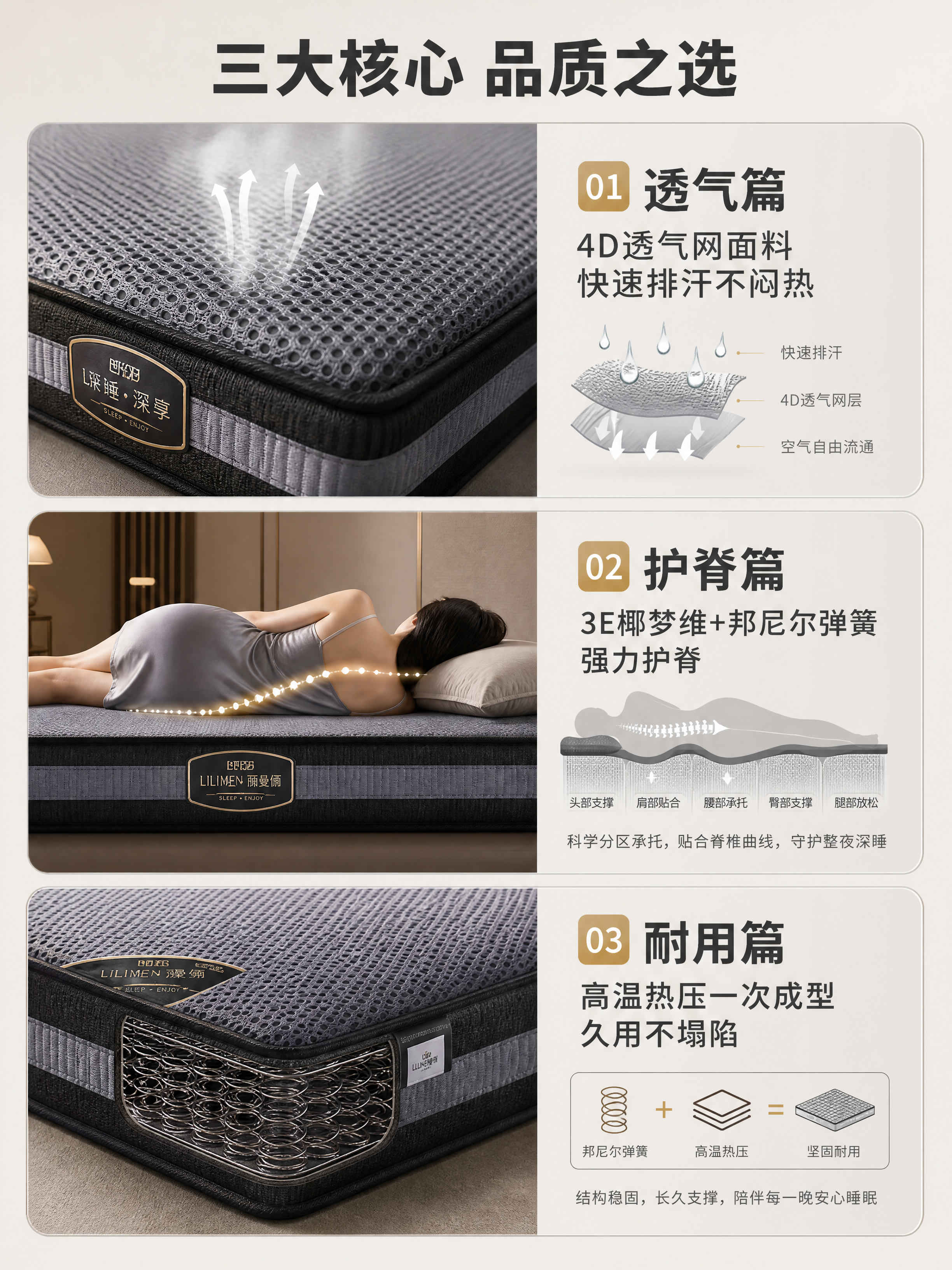 [商品] 使用【图1】丽曼俪深灰色床垫；保留深灰4D网面顶面纹… - 图片创意预览
