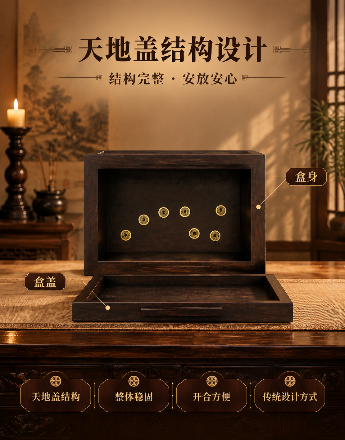 [主图-5 结构展示] 天地盖结构展示，盒盖自然取下平放于盒身… - 图片创意预览