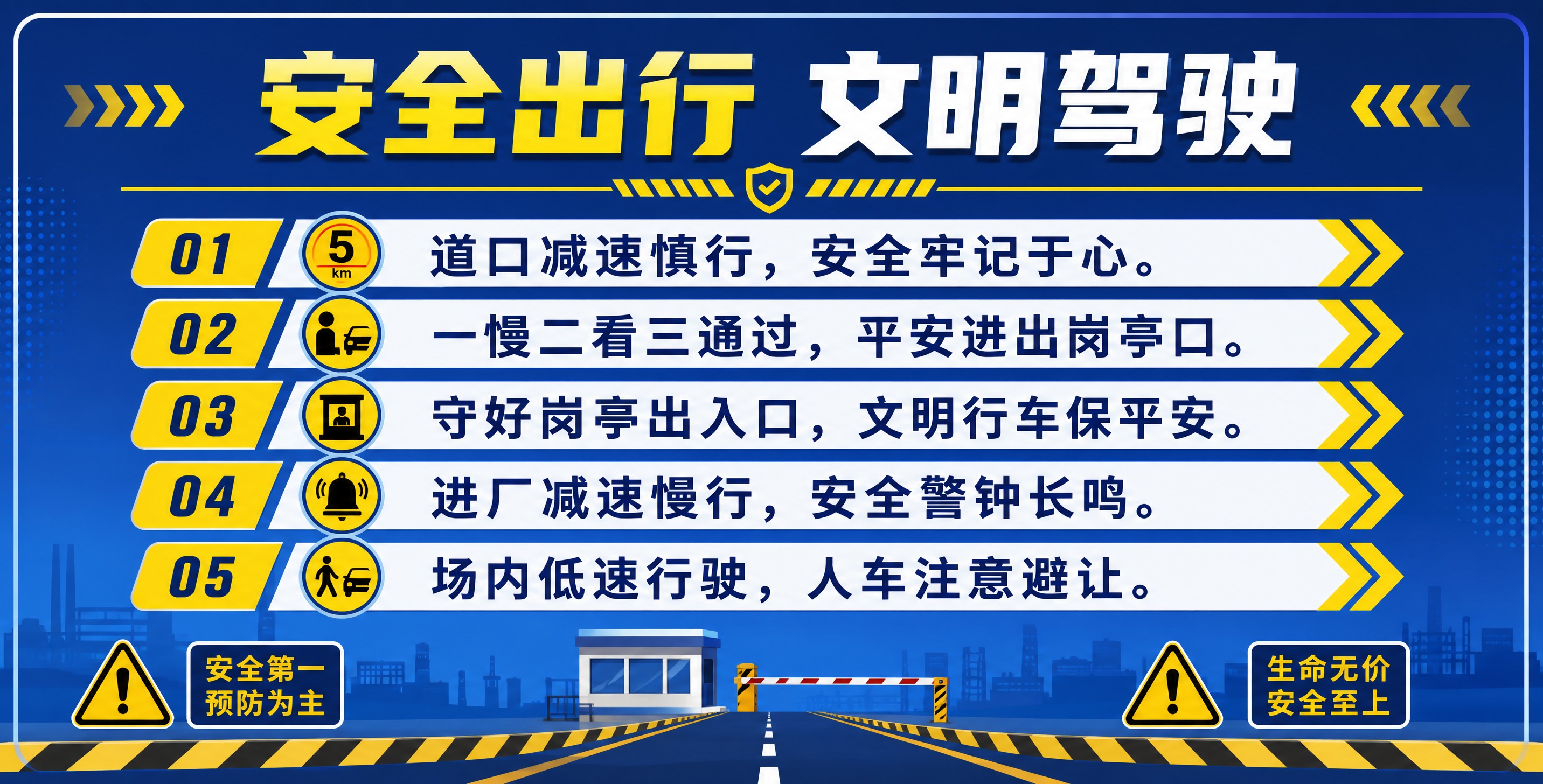 一张横版岗亭交通安全宣传展板海报，正式稳重的安全宣传风格，蓝黄… - 图片创意预览