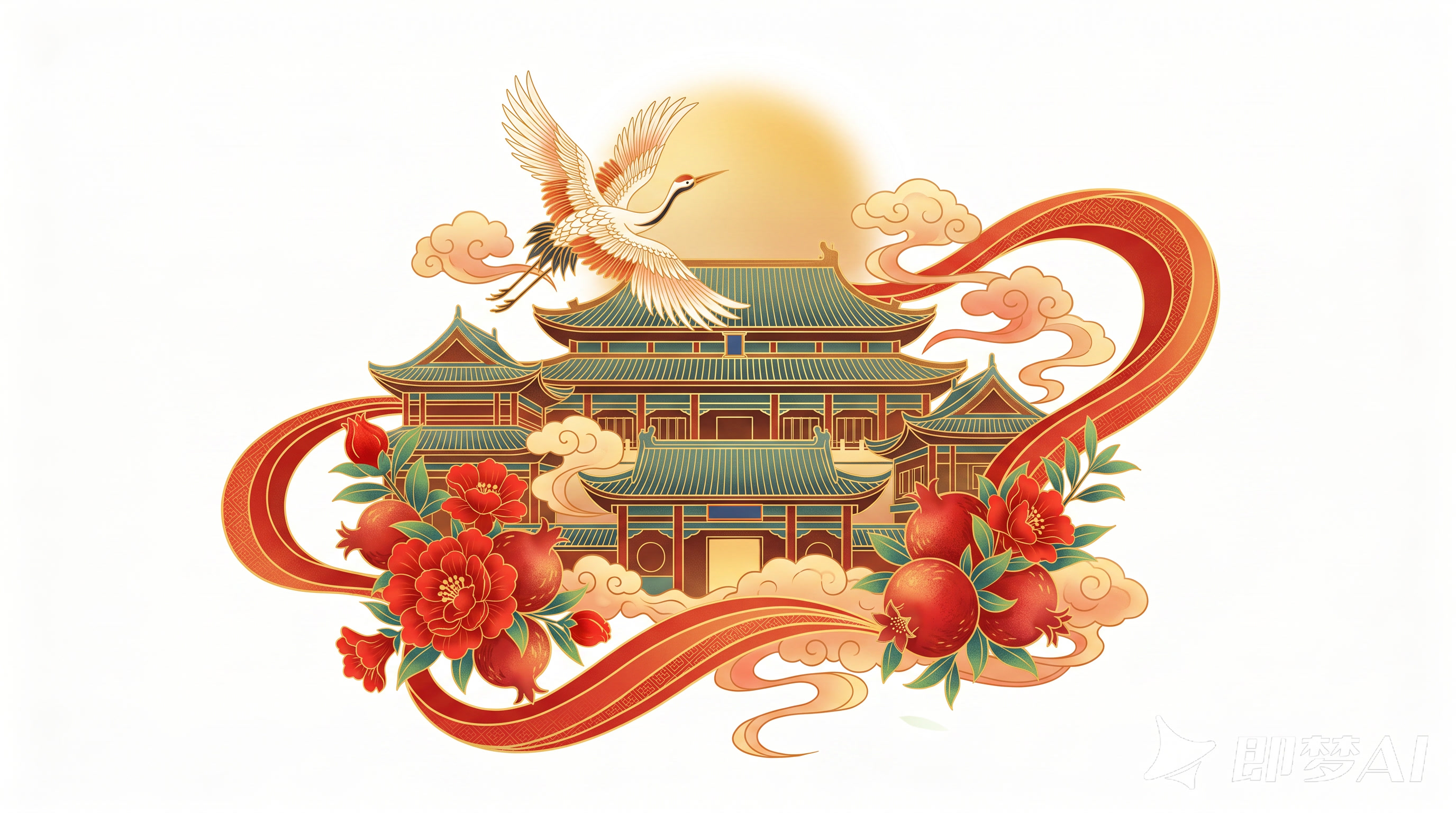 在画面中心位置，国风创意的图标，小元素设计，保留通透渐变层次与… - 图片创意预览