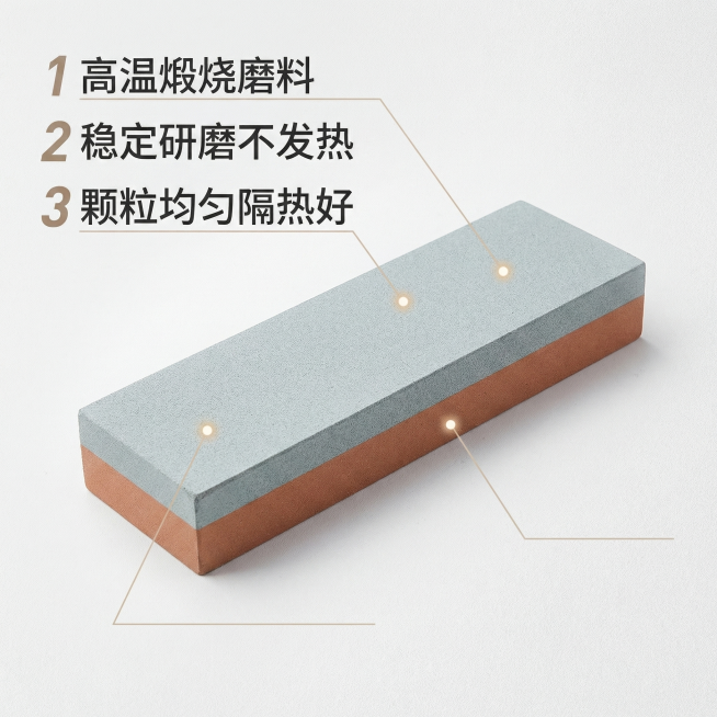 [主图 2] 油石核心卖点解析图
[氛围风格] 专业清晰理性展示风格
[画面元素] 商业摄影质感，光线柔和通透，产品清晰真实，画面干净高级。油石产品主体放置中心位置，使用极细引线标注产品核心特性位置，预览效果