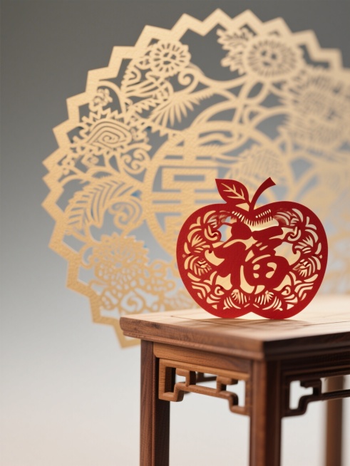 质朴木桌上的新鲜红苹果，暖金色晨光，中国传统吉祥氛围，浅景深，背景柔焦，写实风格，节日氛围浓厚预览效果