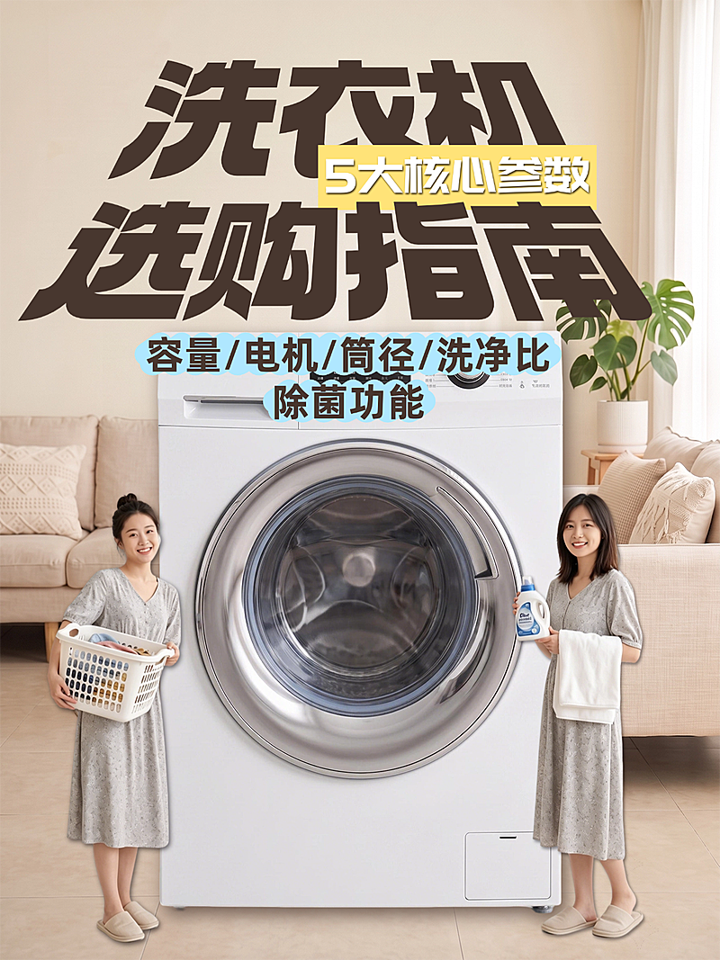 洗衣机选购指南大字报创意小红书封面配图