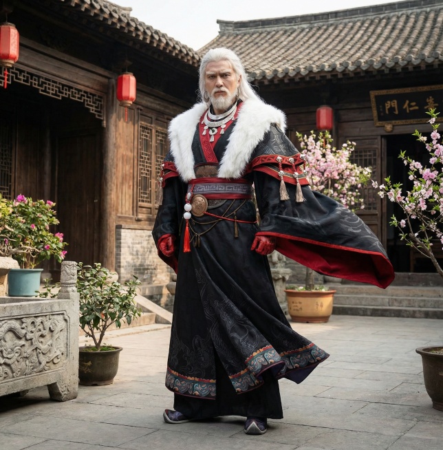 「图片1」「图片1」「图片1」「图片1」「图片1」把这张图变成真人摄像风格的，加上古代背景预览效果