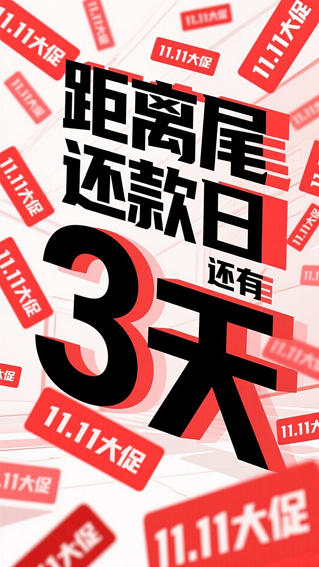 大字风+双色设计，红黑撞色强化促销感，几何分割与印刷质感营造视觉冲击，11.11的双十一大促倒计时氛围拉满。