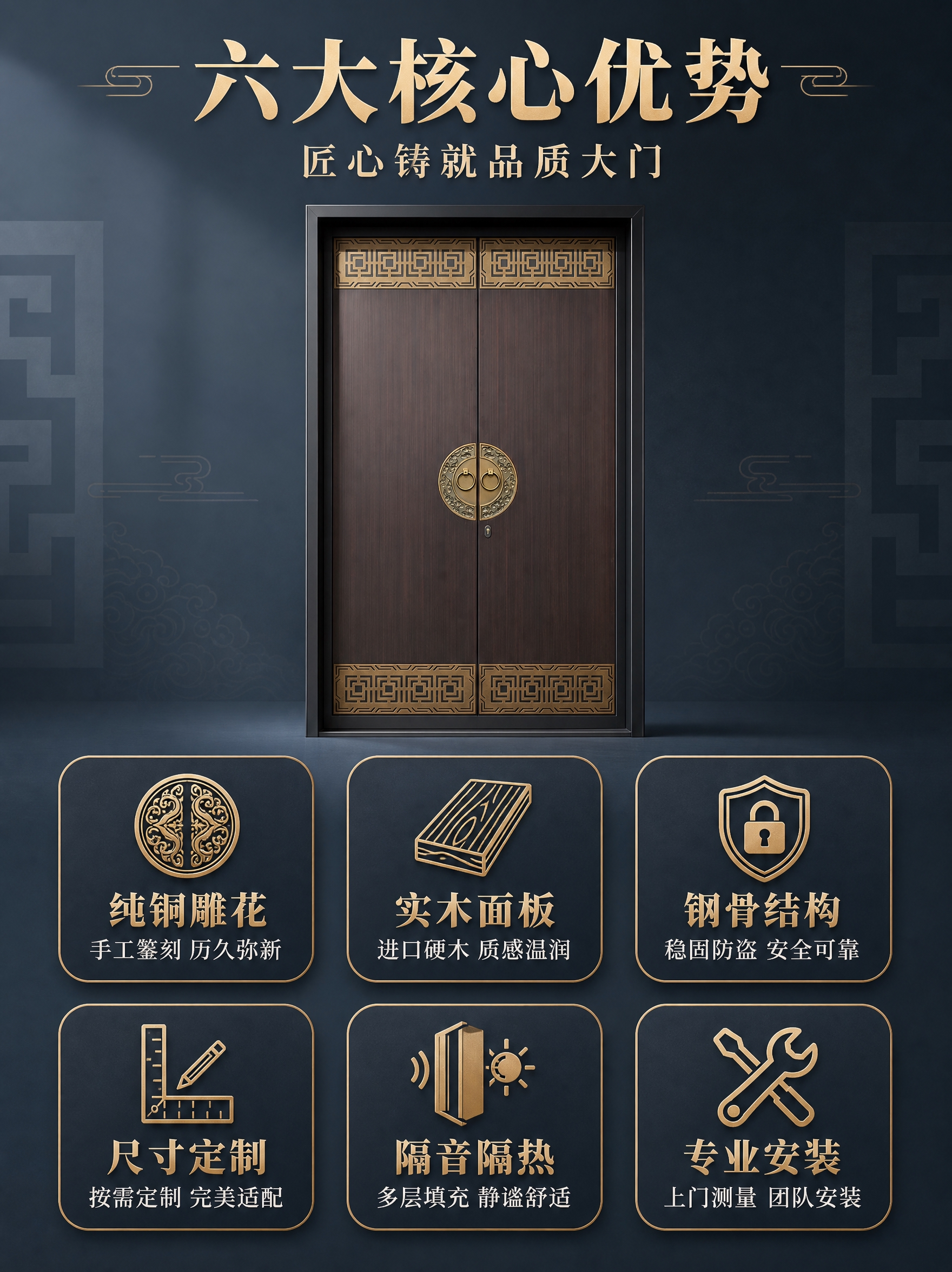[商品] 使用【图1】新中式铜艺别墅双开门；保留深棕色实木面板… - 图片创意预览