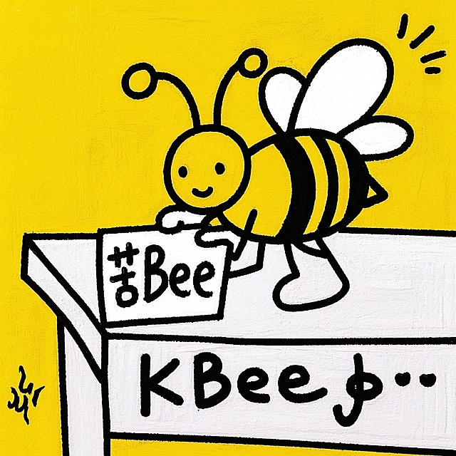 卡通插画风，拟人化蜜蜂手持标牌，黄色背景突显可爱感。