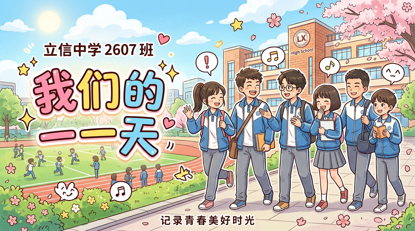 立信中学2607班我们的一天短视频漫画版横屏封面，16:9比例… - 图片创意预览