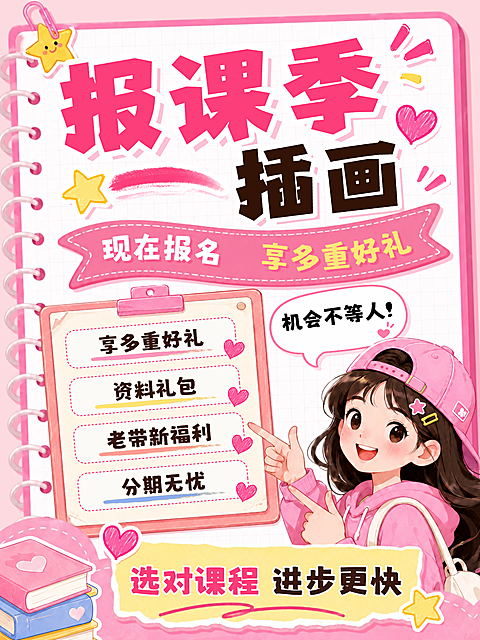 小红书插画绘画教程课程报课报班宣传活动视频封面海报