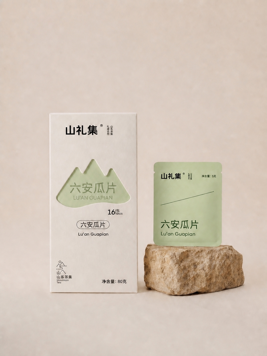 将右侧独立小茶包的颜色从米白色改为与包装盒上山形镂空一致的浅豆… - 图片创意预览