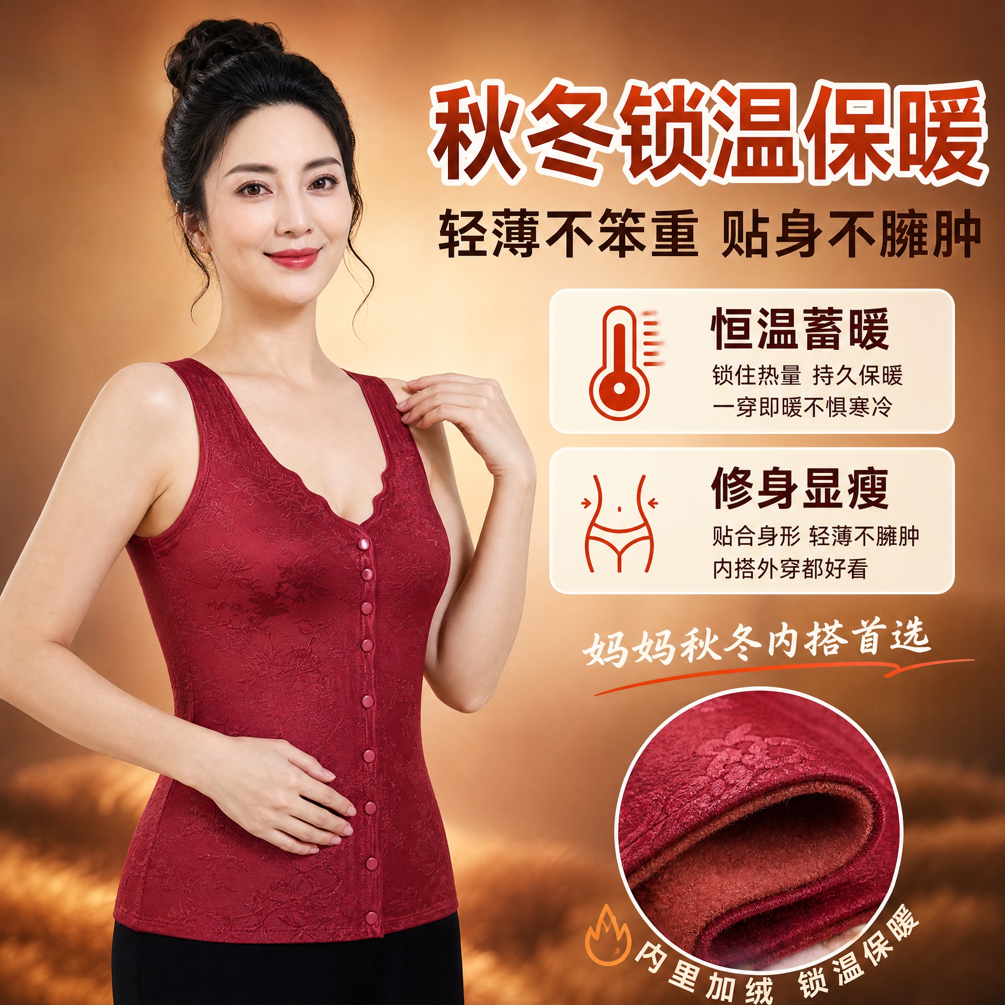 [主图-2] 保暖功能卖点图，主打秋冬锁温保暖轻薄不笨重贴身不… - 图片创意预览