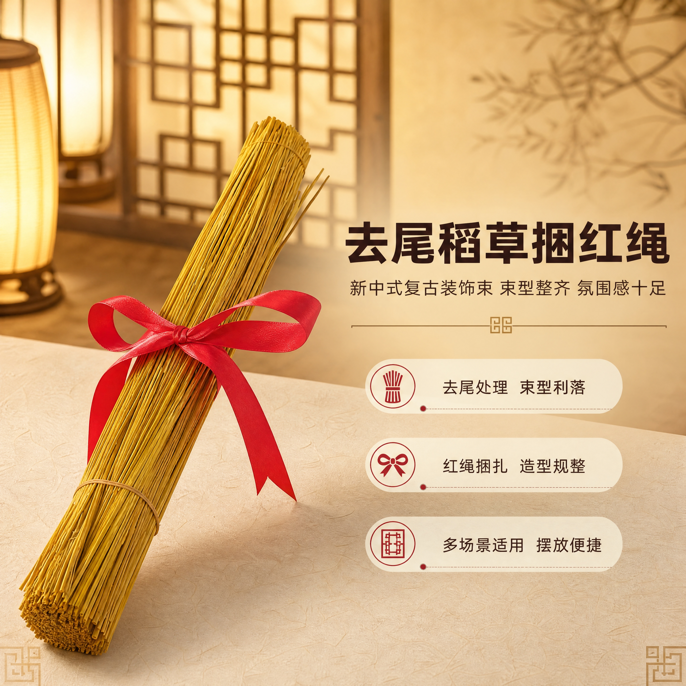 [商品] 使用【图1】去尾稻草捆红绳装饰束；保留稻草秸秆金黄色… - 图片创意预览