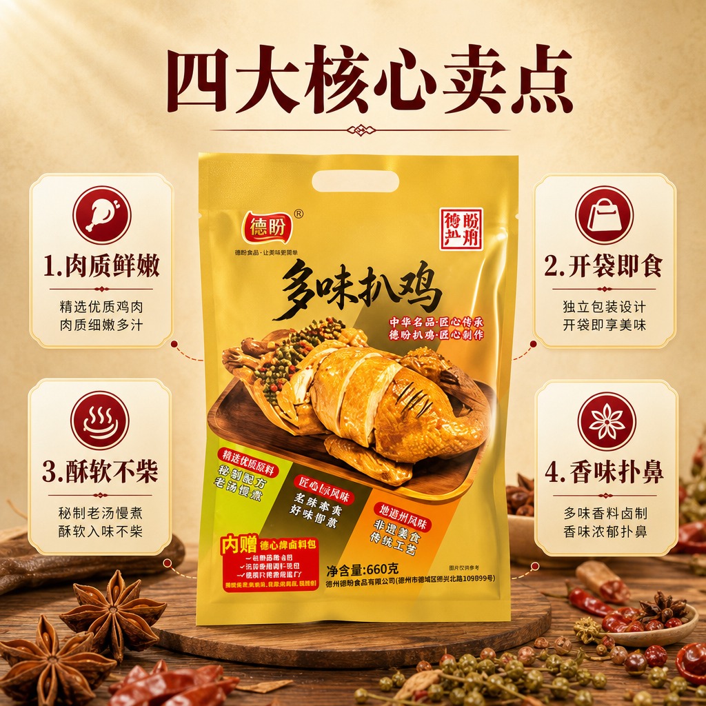 [商品] 使用【图1】德盼多味扒鸡金色包装袋；保留包装袋所有结… - 图片创意预览