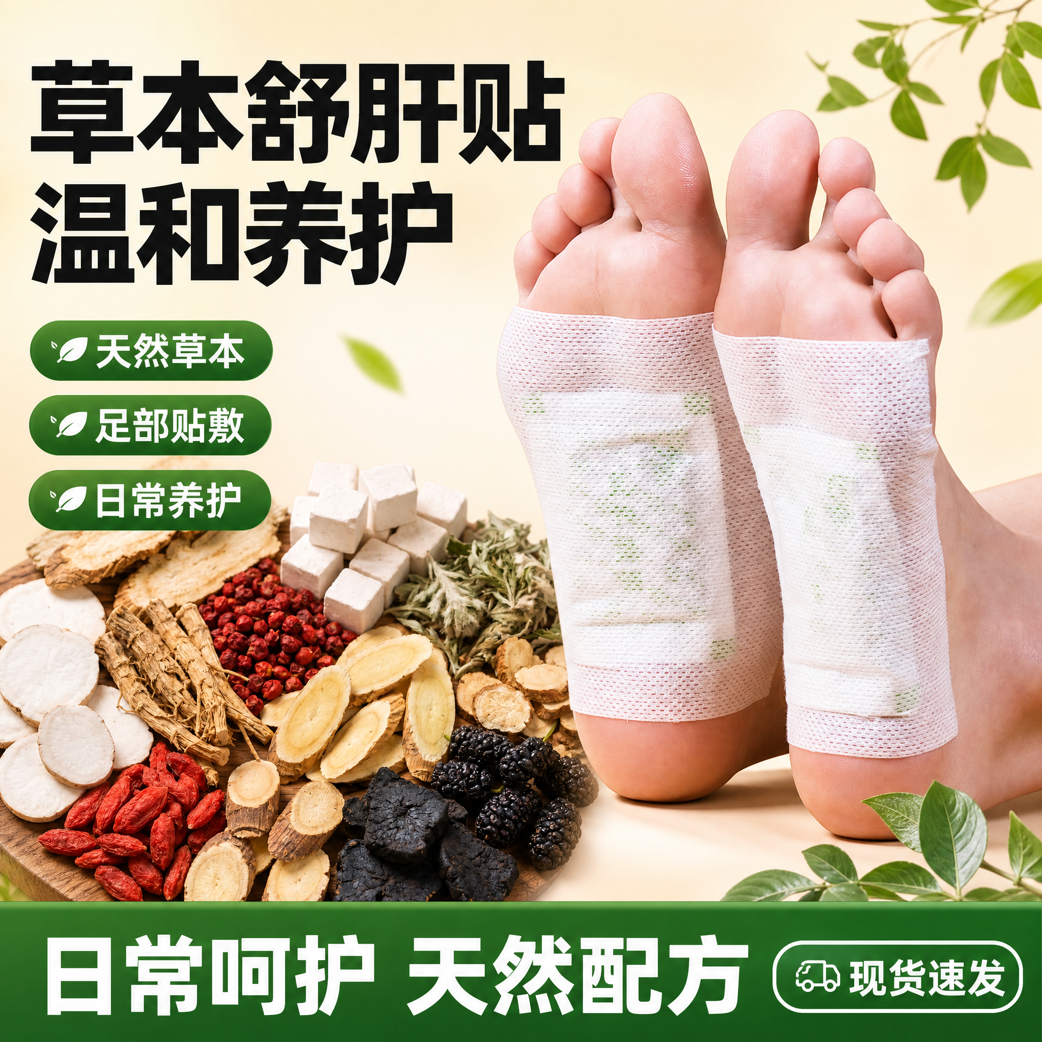 [单张主图] 拼多多舒肝贴主图，爆款促销感主图，突出天然草本配… - 图片创意预览