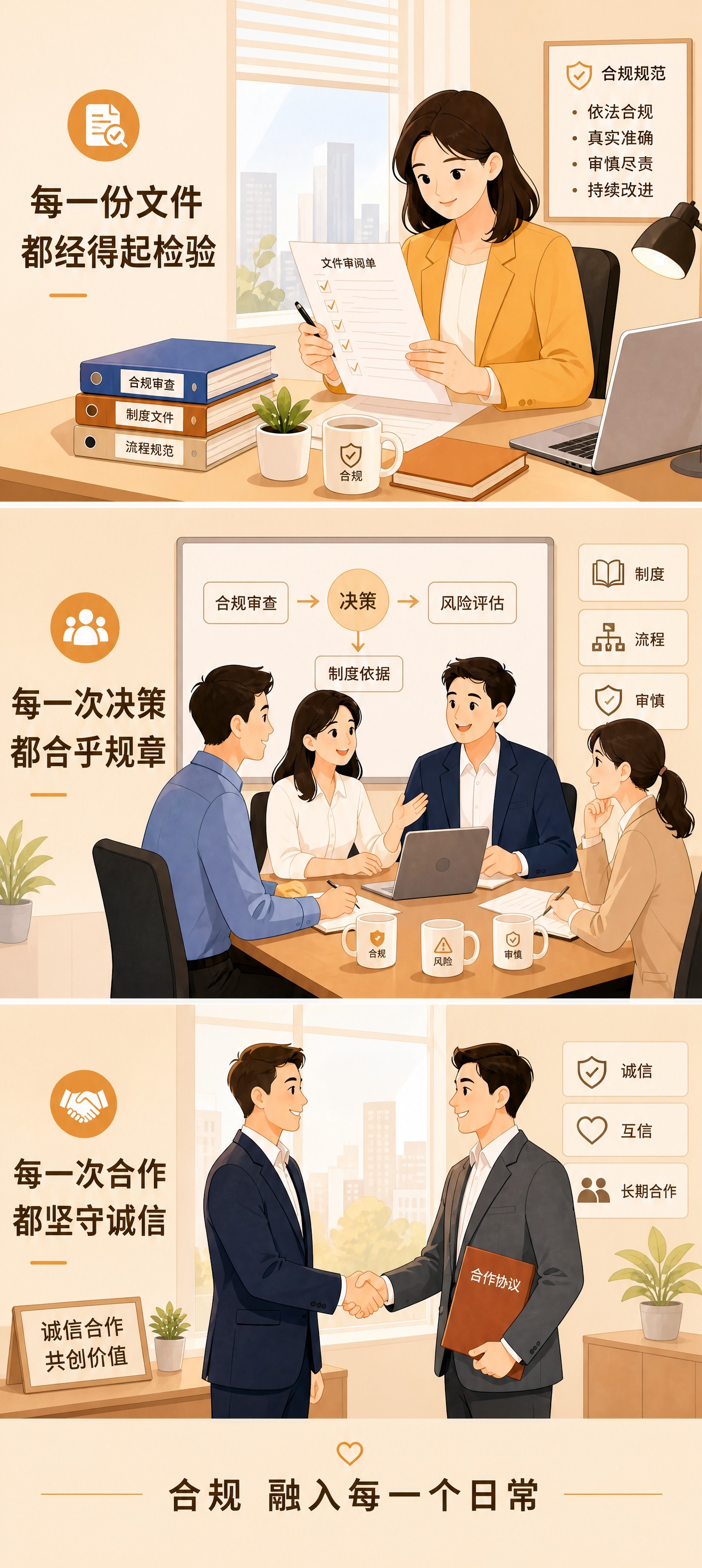 重新生成合规文化三场景竖版海报，确保所有文字完整显示不被裁切。… - 图片创意预览