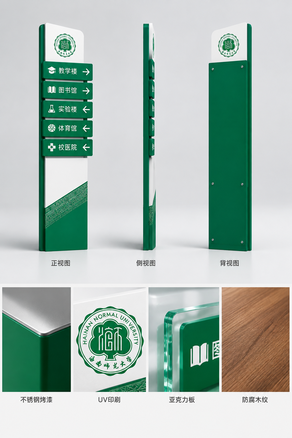 [主图-6] 楼栋指引牌与材质工艺细节展示，单体三视图+材质特… - 图片创意预览