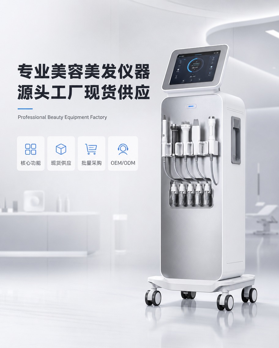 [商品] 通用立式美容仪器，白色机身搭配金属银色面板，顶部有操… - 图片创意预览