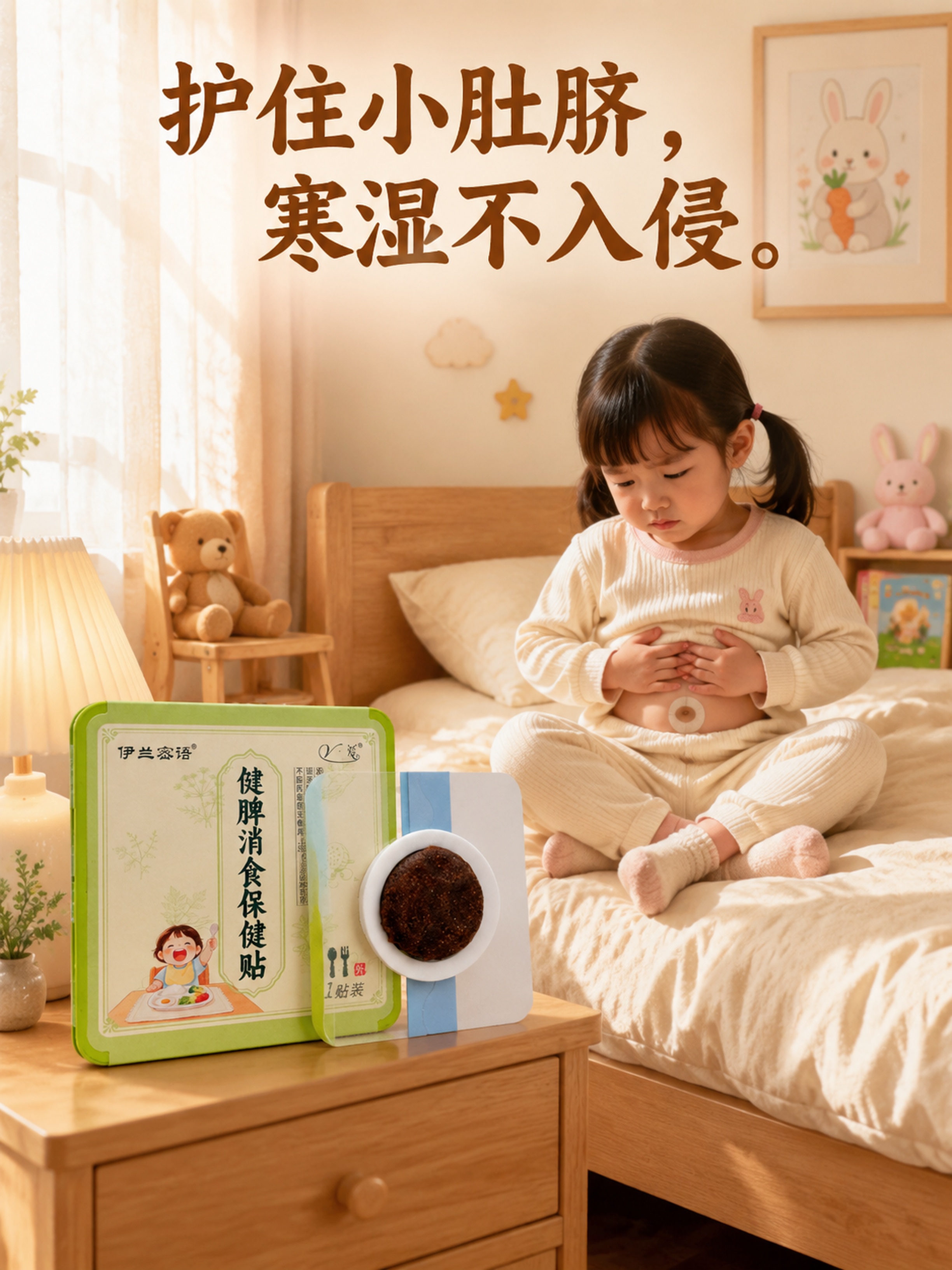 温馨治愈母婴场景，儿童卧室居家环境，柔和暖光氛围。 主体：健脾… - 图片创意预览
