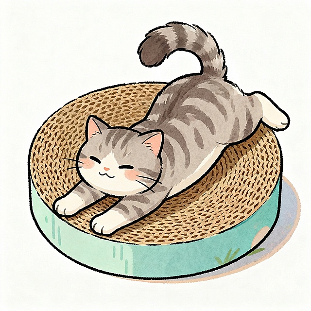 猫咪在猫抓板上伸懒腰